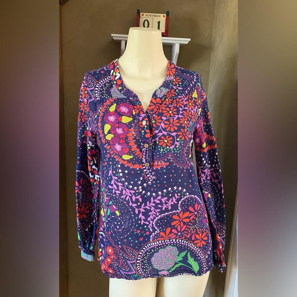 LILLY PULITZER Purple Top Providence Garden Paisley Menagerie Cotton Womens S